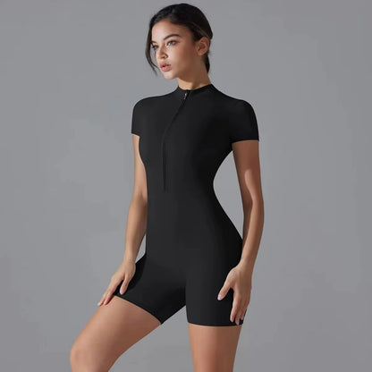 Summer Zipper Jumpsuits Short Sleeve Yoga and Gym Bodysuit!