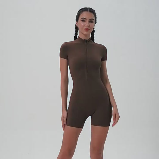 Summer Zipper Jumpsuits Short Sleeve Yoga and Gym Bodysuit!